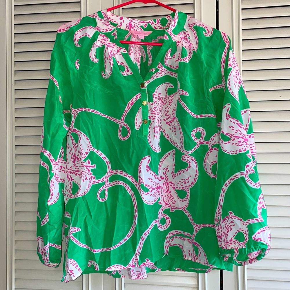 Silk Long Sleeve Lilly Shirt Size XS